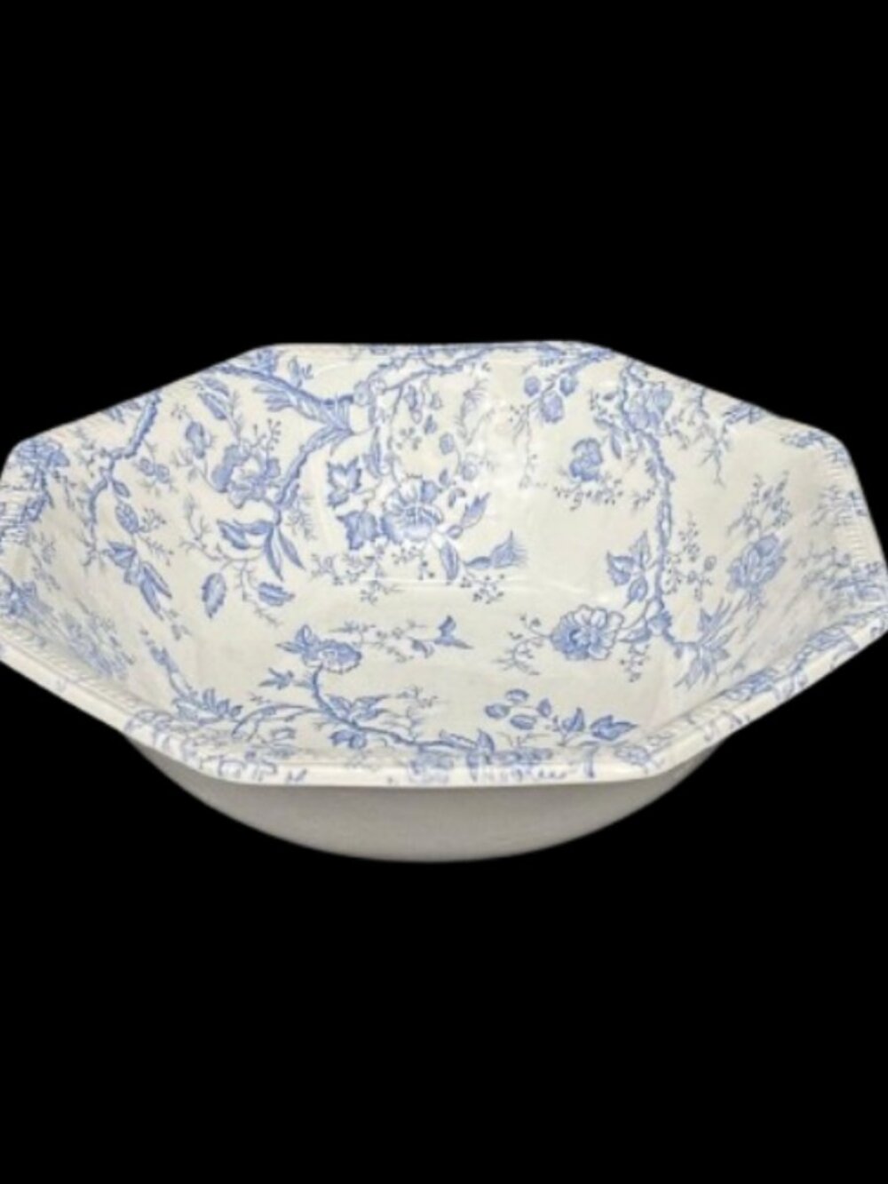 Vintage Johnson Brothers Hyde Park Octagonal Bowl Blue White English Chintz - Picture 5 of 7